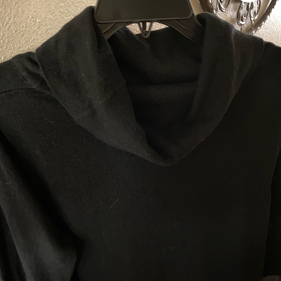 Black turtleneck tunic sweater w/faux leather patches on elbows. - Picture 3 of 5
